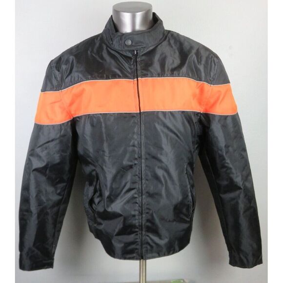 Other - Mens Bikers Club Motorcycle Biker Rain Jacket Size L Black Orange Zip In Liner